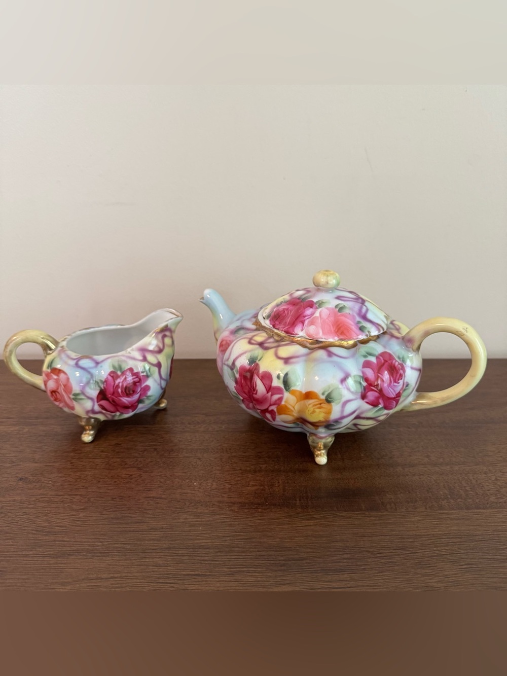 Vintage Nippon Sugar Bowl And Creamer Floral